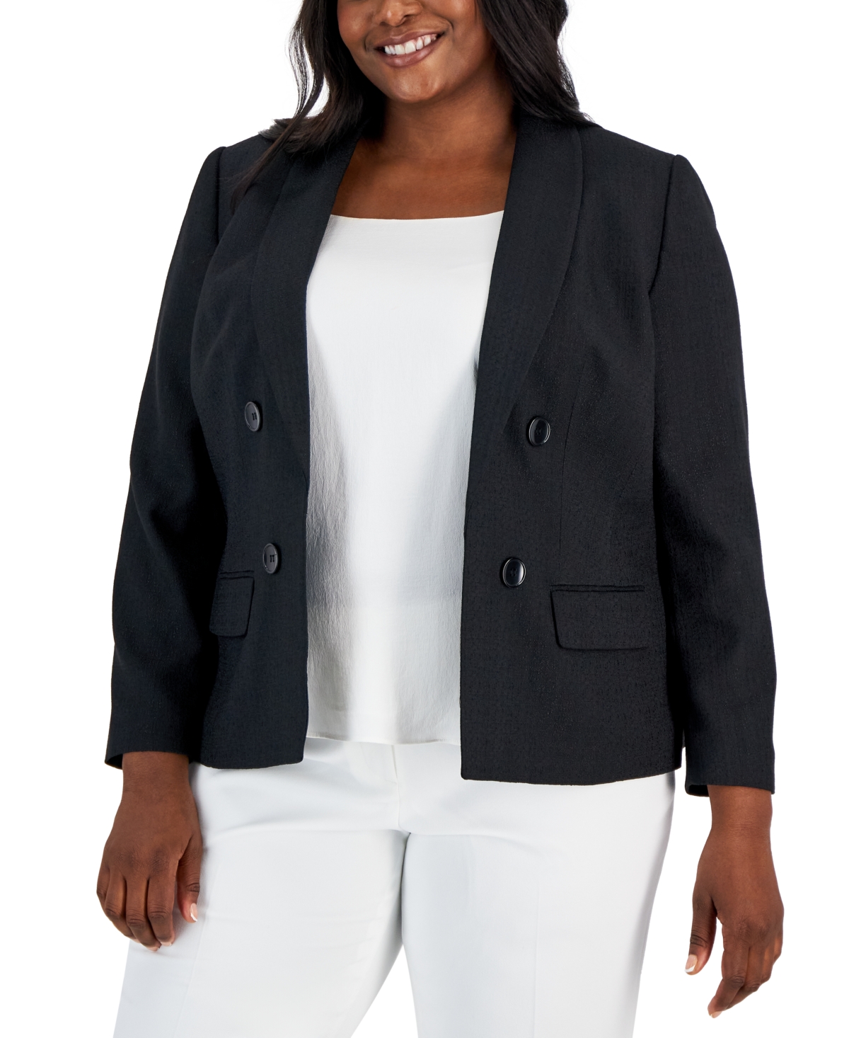 Kasper Women's Texture Pique Shawl Collar Open Front Jacket with