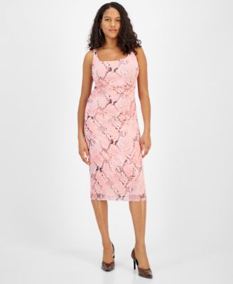 Bar III Women s Snakeskin Print Rouched Midi Dress Created for Macy s Macy s