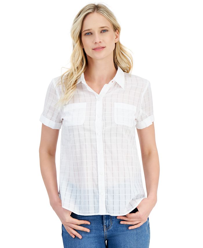 Nautica Jeans Women's Cotton Dobby ShortSleeve Camp Shirt Macy's