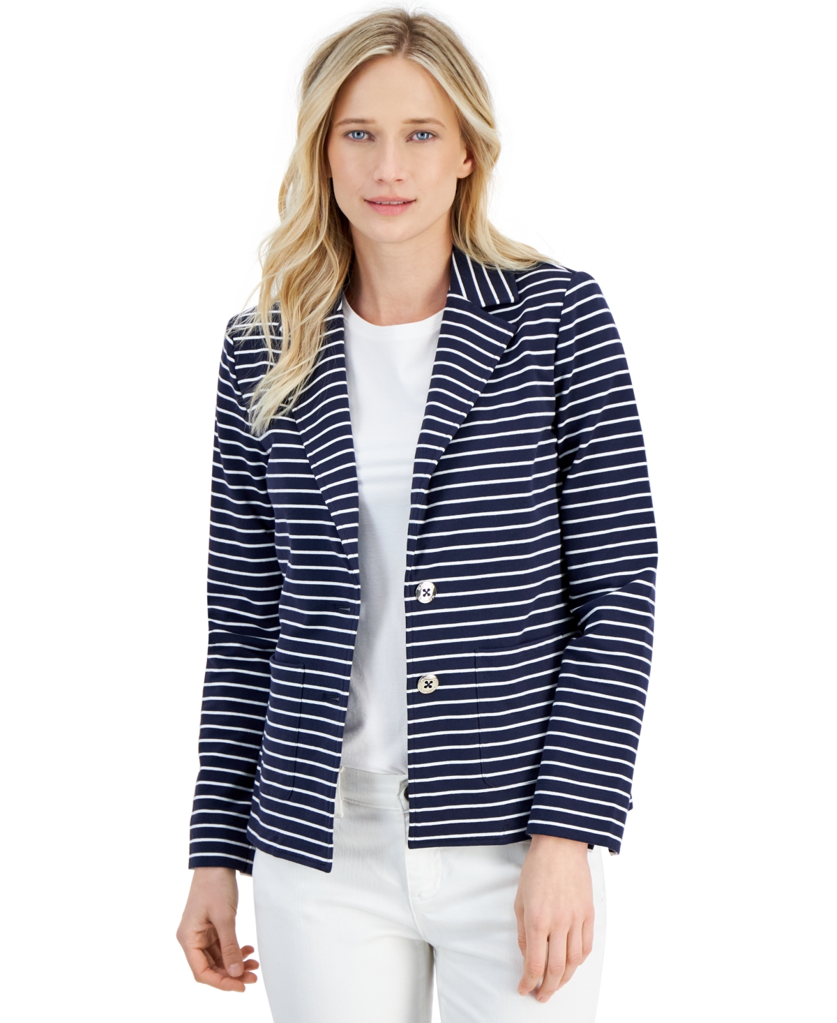 Women's Sail Striped Double-Button Knit Blazer - Dark Blue