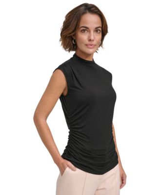 Petite Ruched High-Neck Sleeveless Top