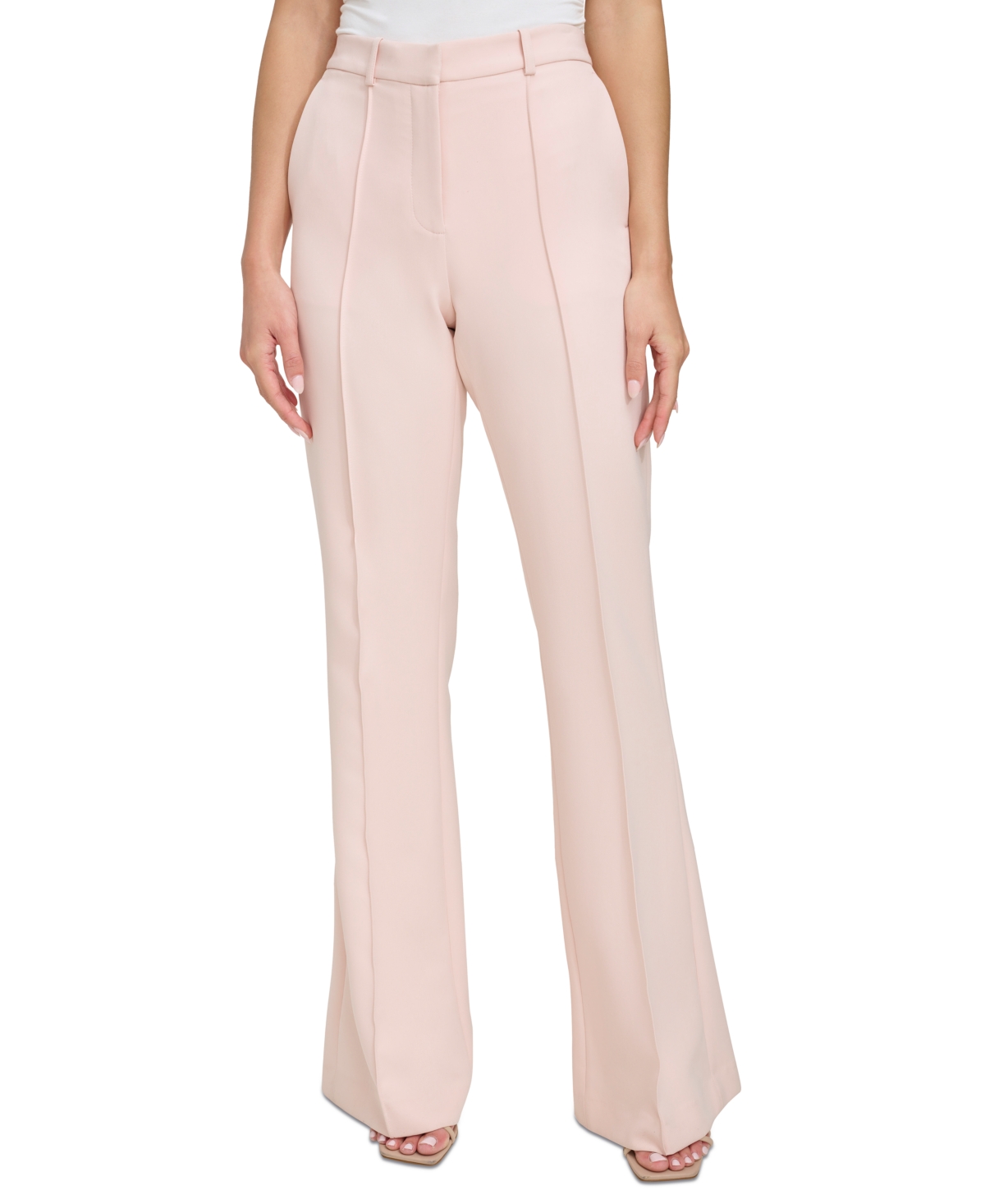 Dkny Petite Front Seamed Wide-leg Pants In Pale Blush