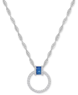 Macy's - Cubic Zirconia & Lab-Grown Blue Spinel (1/2 ct. t.w.) Doorknocker Pendant Necklace in Sterling Silver, 18" + 2" extender