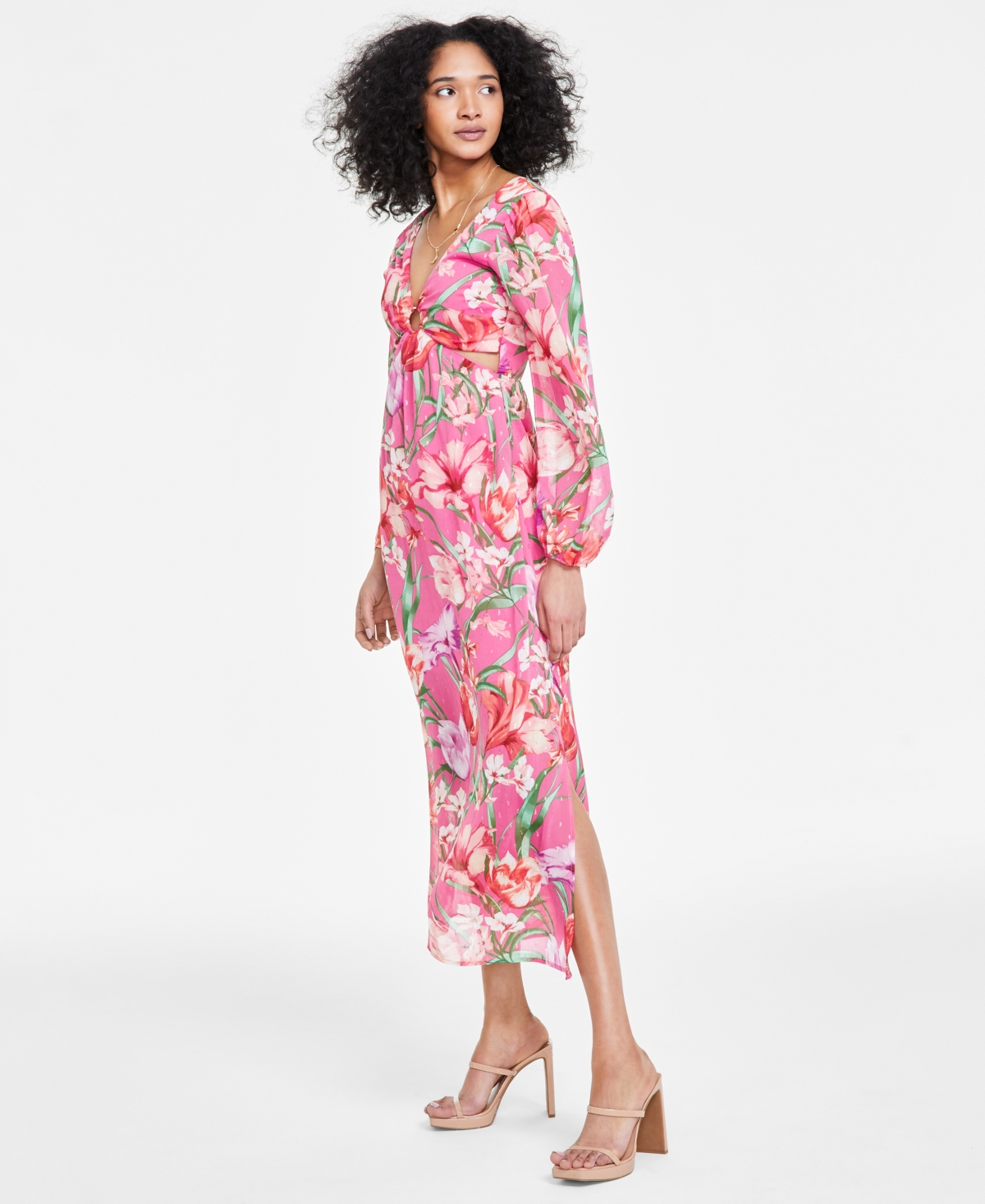 Shop Siena Women's Floral-print Cutout Midi Dress In Pink Multi