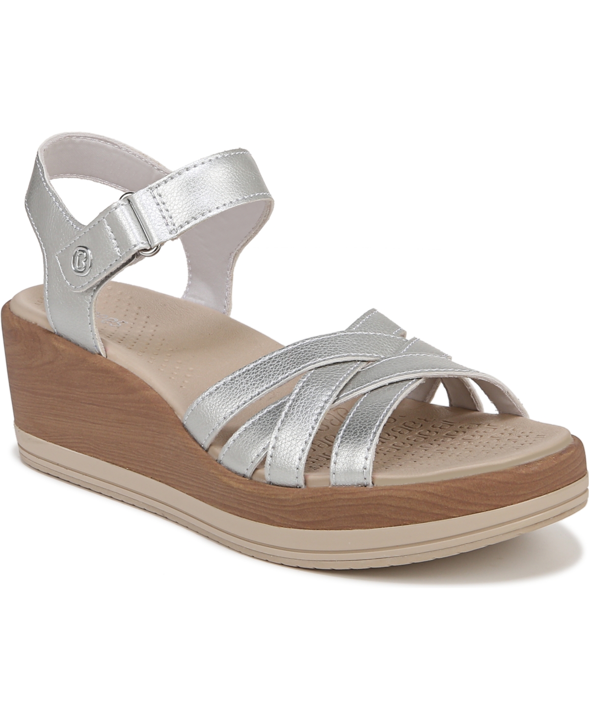 Bzees Rhythm Washable Strappy Sandals In Metallic Silver Faux Leather