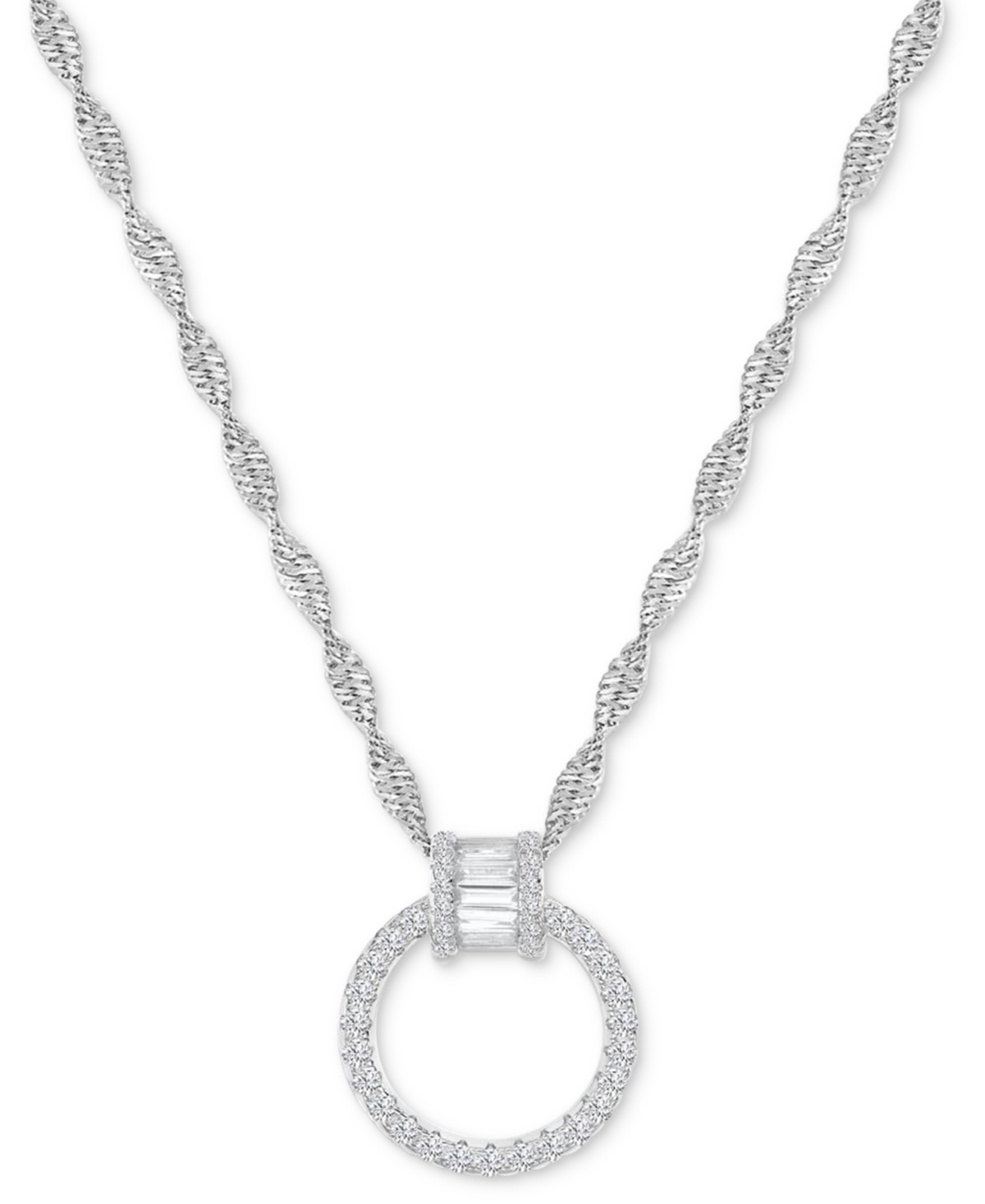 Cubic Zirconia Doorknocker Pendant Necklace in Sterling Silver, 18" + 2" extender