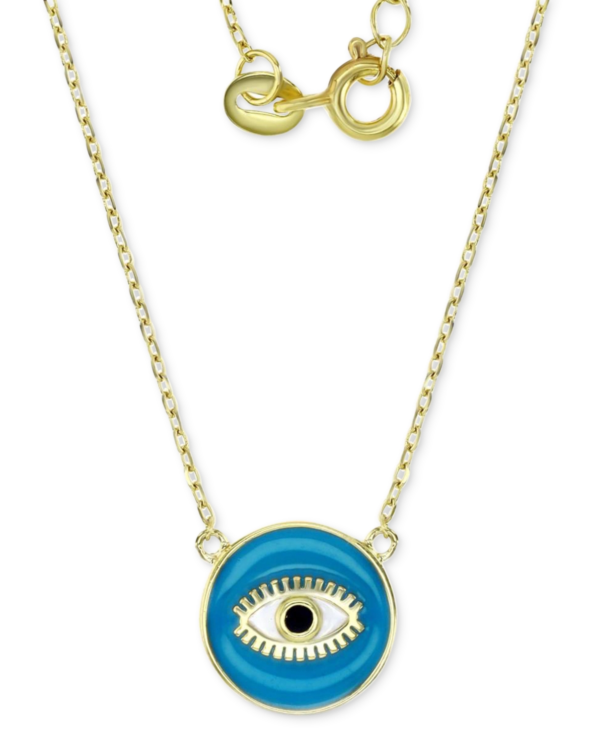 Shop Macy's Cubic Zirconia & Enamel Evil Eye Pendant Necklace In 14k Gold-plated Sterling Silver, 16" + 2" Exten In Teal