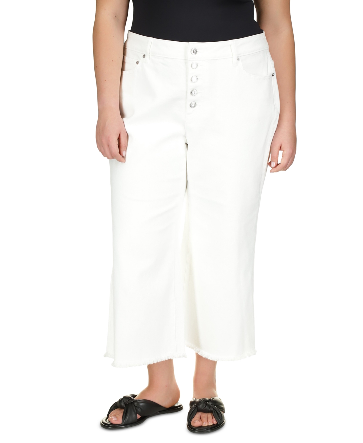 Michael Michael Kors Plus Size Button-Fly Frayed-Hem Jeans - Optic White