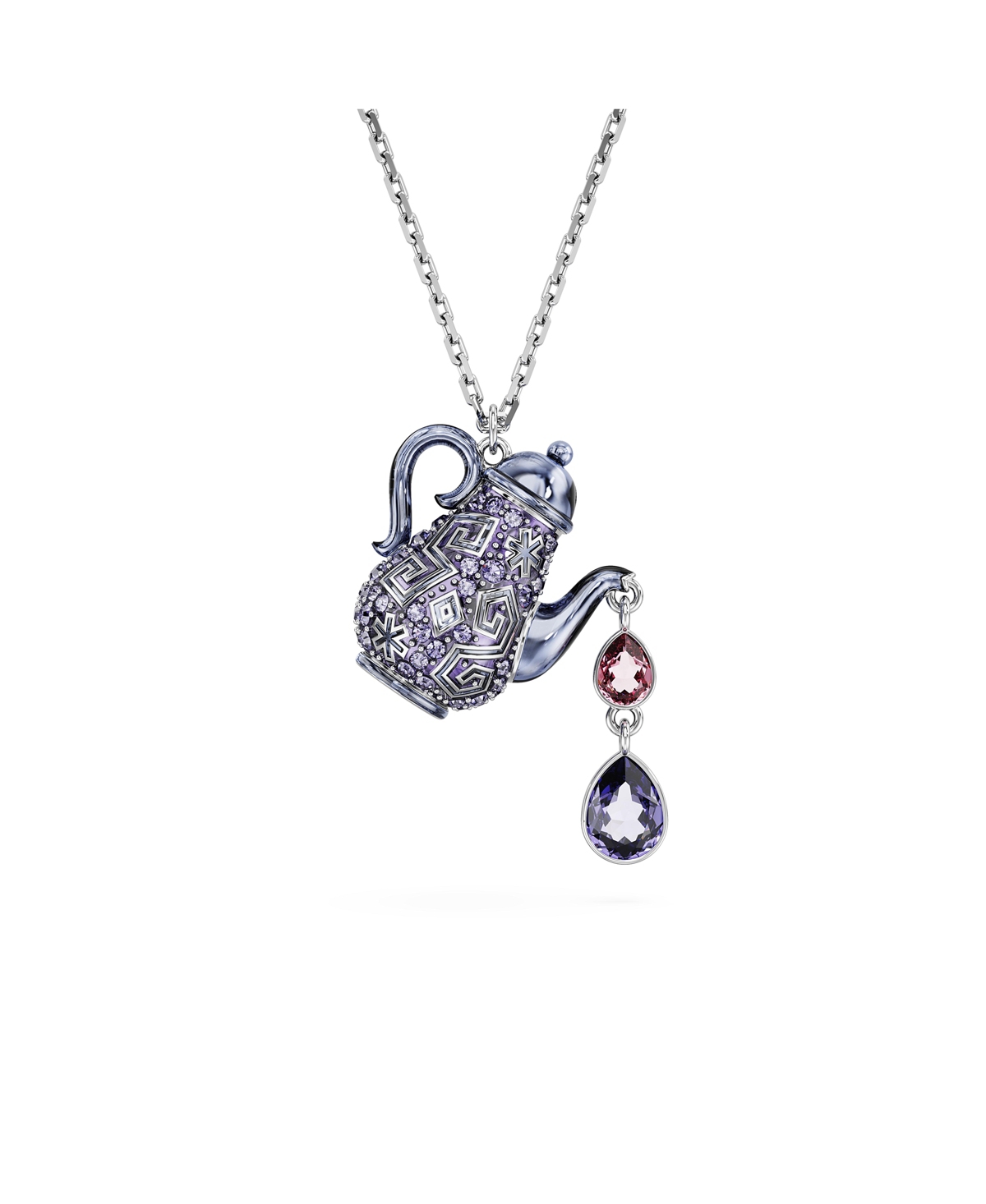 Teapot, Purple, Rhodium Plated Alice In Wonderland Pendant Necklace - Purple