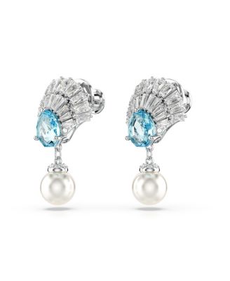 Swarovski Shell, Blue, Rhodium Plated Idyllia Drop Earrings