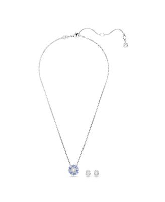 Mixed Cuts, Flower, Blue, Rhodium Plated Idyllia Set, 2 Piece
