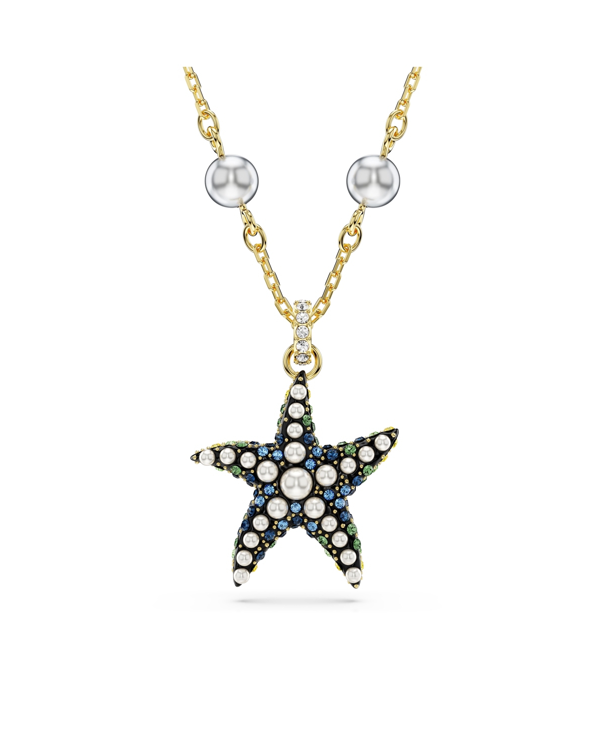 Crystal Swarovski Imitation Pearls, Starfish, Multicolored, Gold-Tone Idyllia Pendant Necklace - Blue