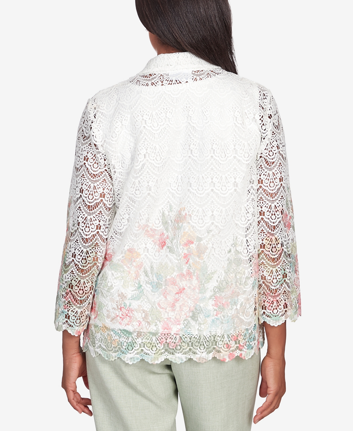 Alfred Dunner Women's English Garden Floral Border Lace Two in One Top with Necklace