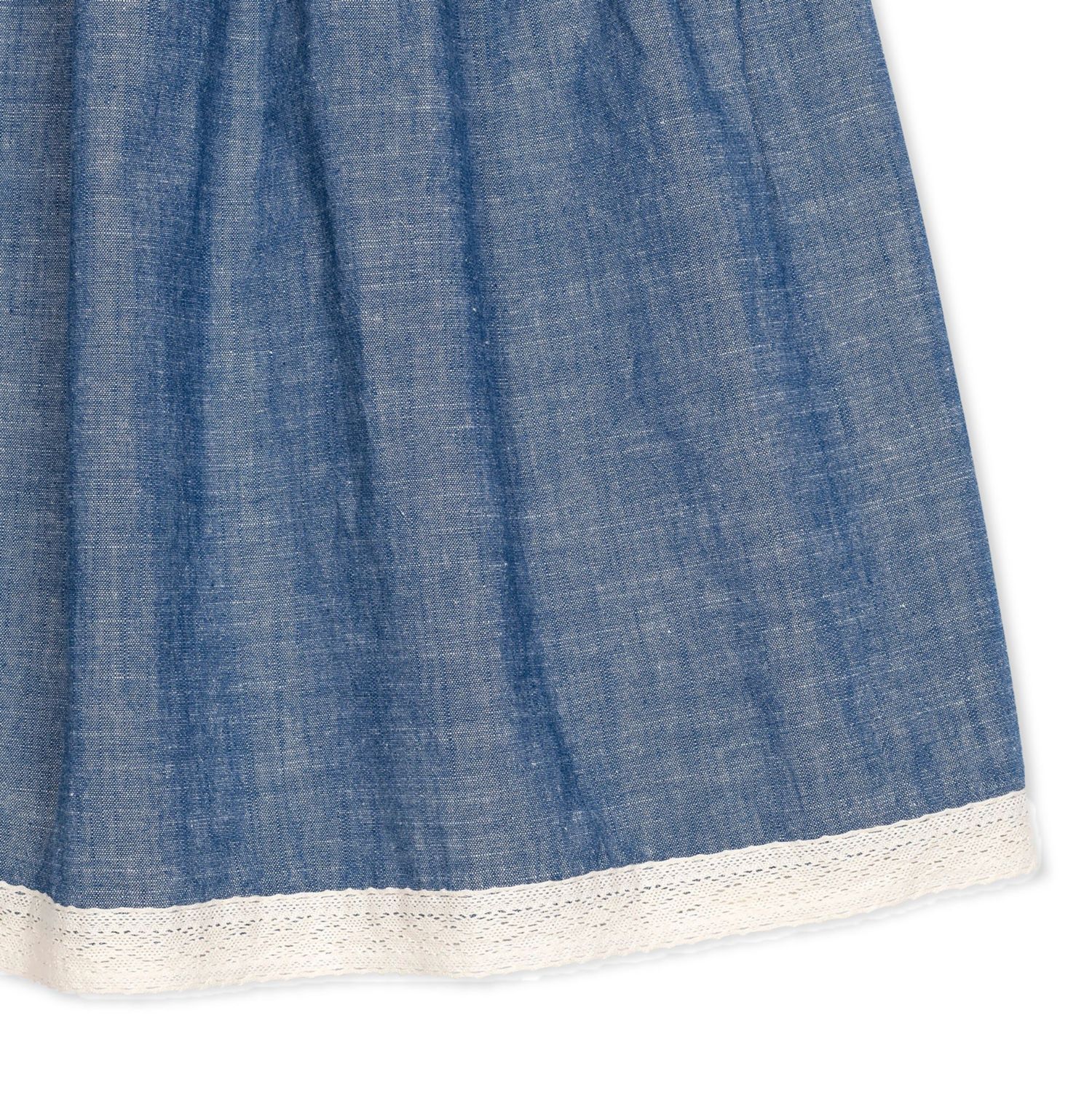 Baby Girls Hope and Henry Short Bubble Sleeve Crochet Trim Chambray Dress