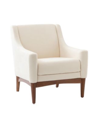 Fabric Recessed Arms Accent Chair with Solid Wood Legs for Living Room Bedroom