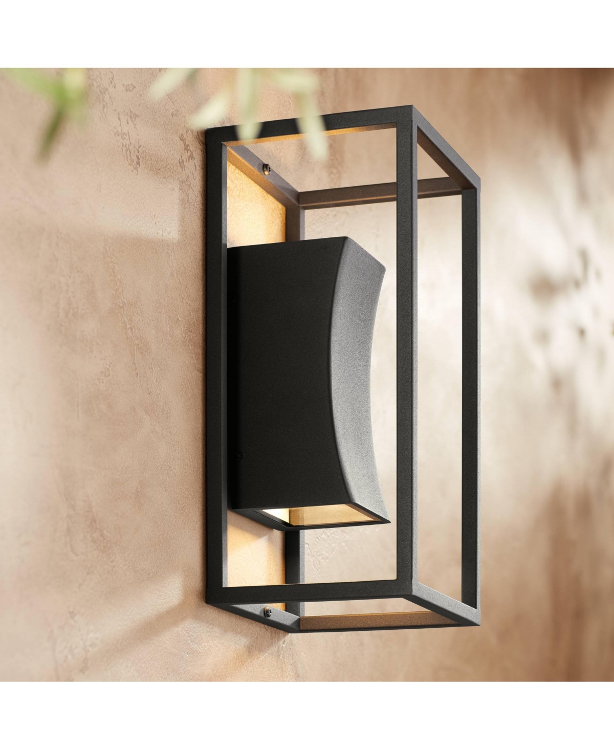 Kell Modern Outdoor Wall Light Fixture Textured Black Dimmable Led Up Down 14" Sanded Glass Diffuser Up Down for Exterior Barn Deck House Porch Yard P