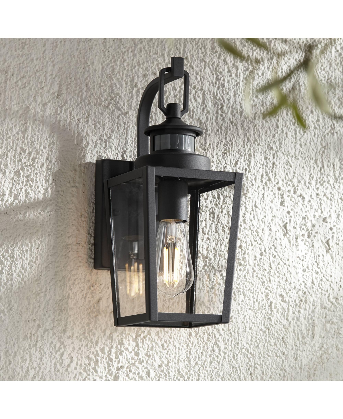 Ackerly Modern Outdoor Wall Light Fixture Motion Sensor Textured Black Dusk to Dawn 14" Clear Glass for Exterior Barn Deck House Porch Yard Patio Outs