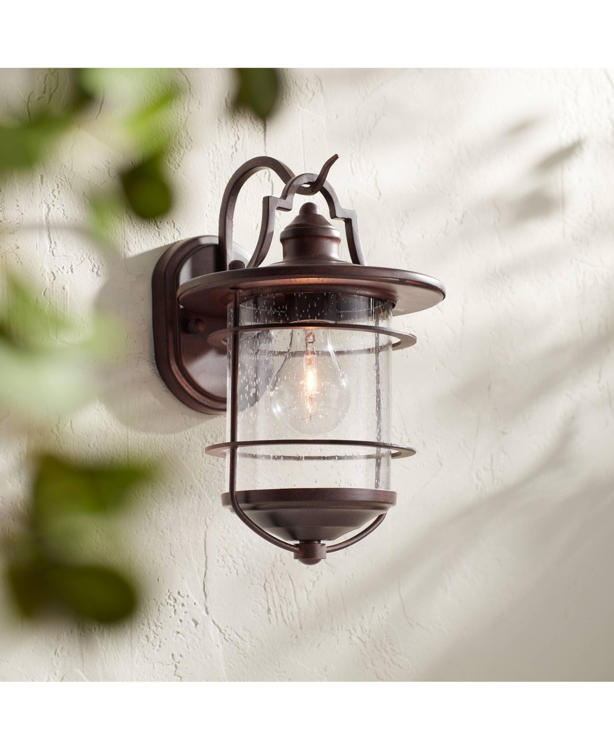 Casa Mirada Rustic Industrial Outdoor Wall Light Fixture Vintage-like Bronze Metal 12" Clear Seedy Glass Decor for Exterior House Porch Patio Outside