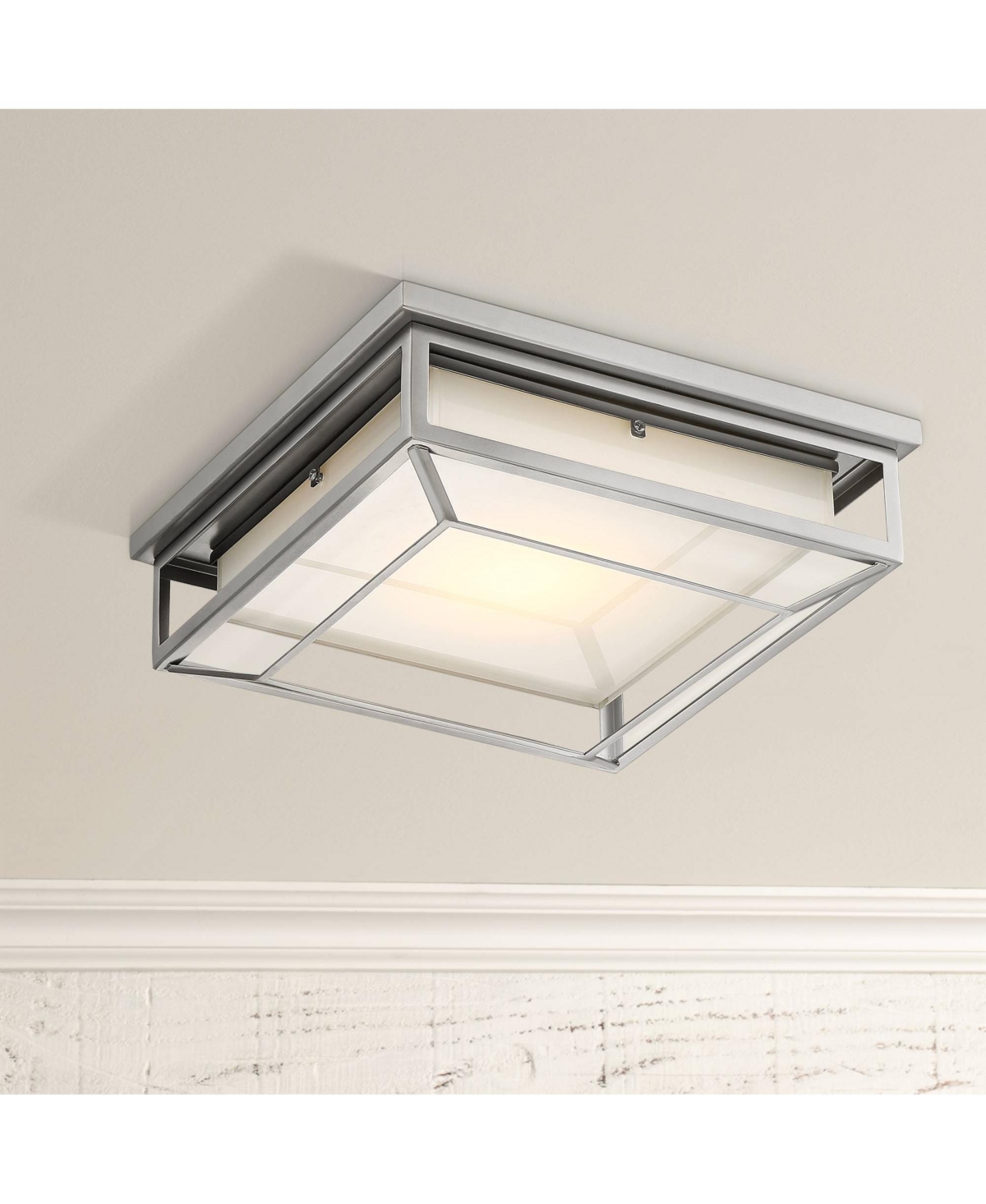 Radcliffe Modern Outdoor Ceiling Light Flush-Mount Fixture Led Matte Nickel 12" Frosted Bonded Glass Damp Rated Exterior House Porch Patio Outside Dec