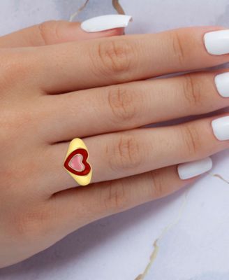 Red & Pink Enamel Heart Ring in 14k Gold-Plated Sterling Silver