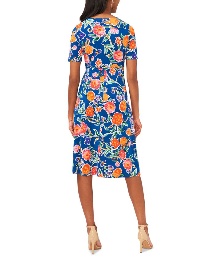 MSK Petite Floral-Print Twist-Front Midi Dress - Macy's