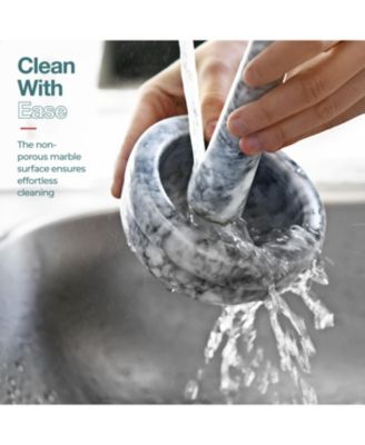 Mortar and Pestle Set - Small Grinding Bowl Container for Guacamole, Spices, Salsa, Pesto, Herbs - Best Mortar and Pestle Spice and Pills Crusher Set, Holds Up to 3oz - 4.5x2.5 Inch, Marble Gray