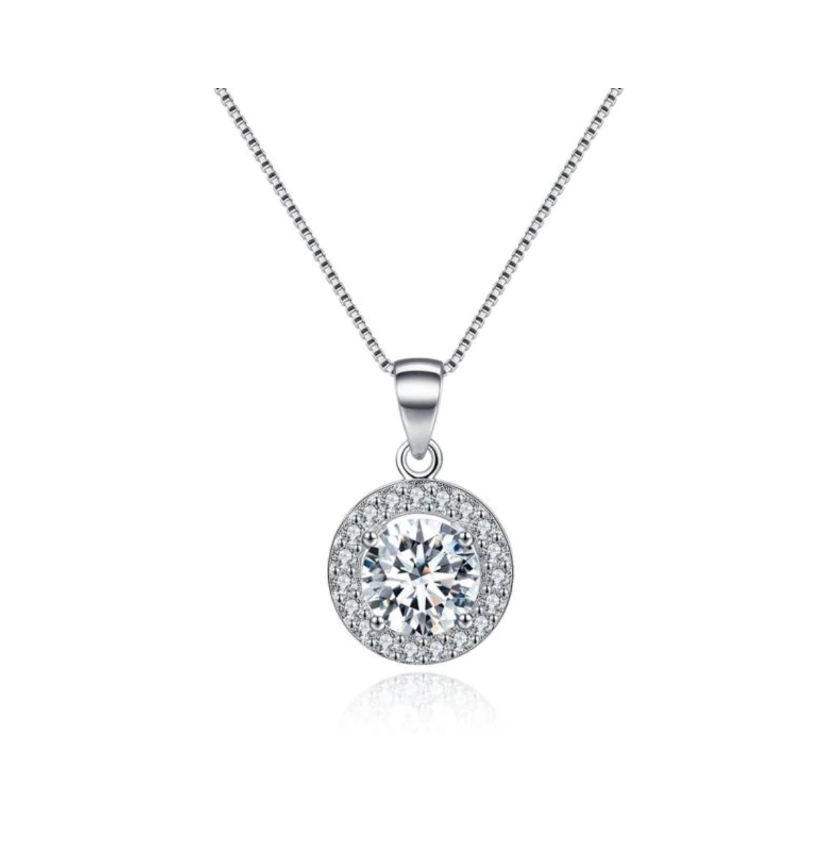 Round Halo Crystal Pendant Necklace - Silver