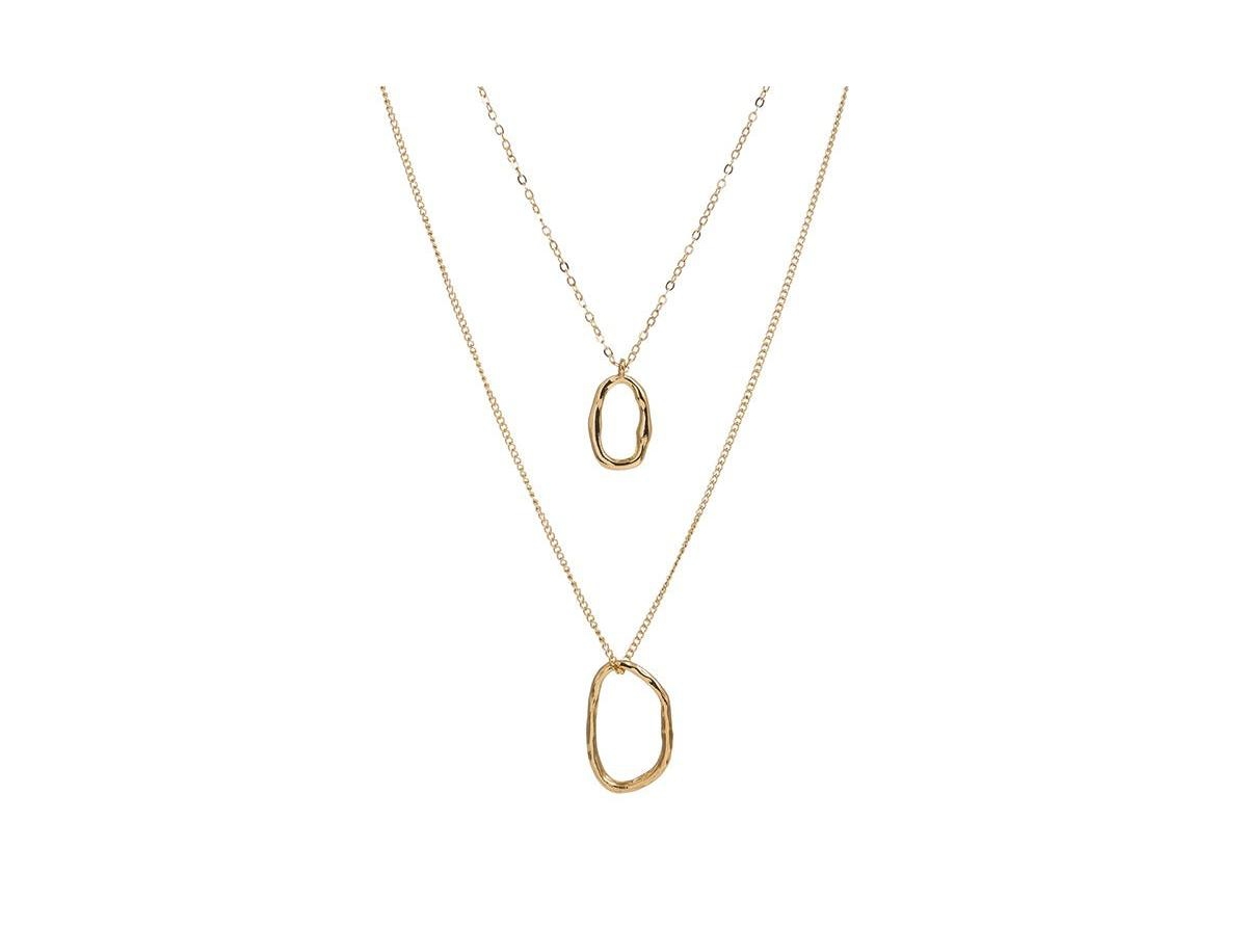 Layered Necklace with Geometric Shaped Pendant for Women - Gold