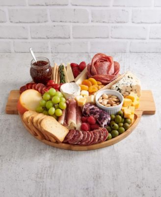 Maison Du Fromage 9-Piece Burnished Bamboo and 18/8 Stainless Steel Charcuterie Round Cheese Board and Serving Set