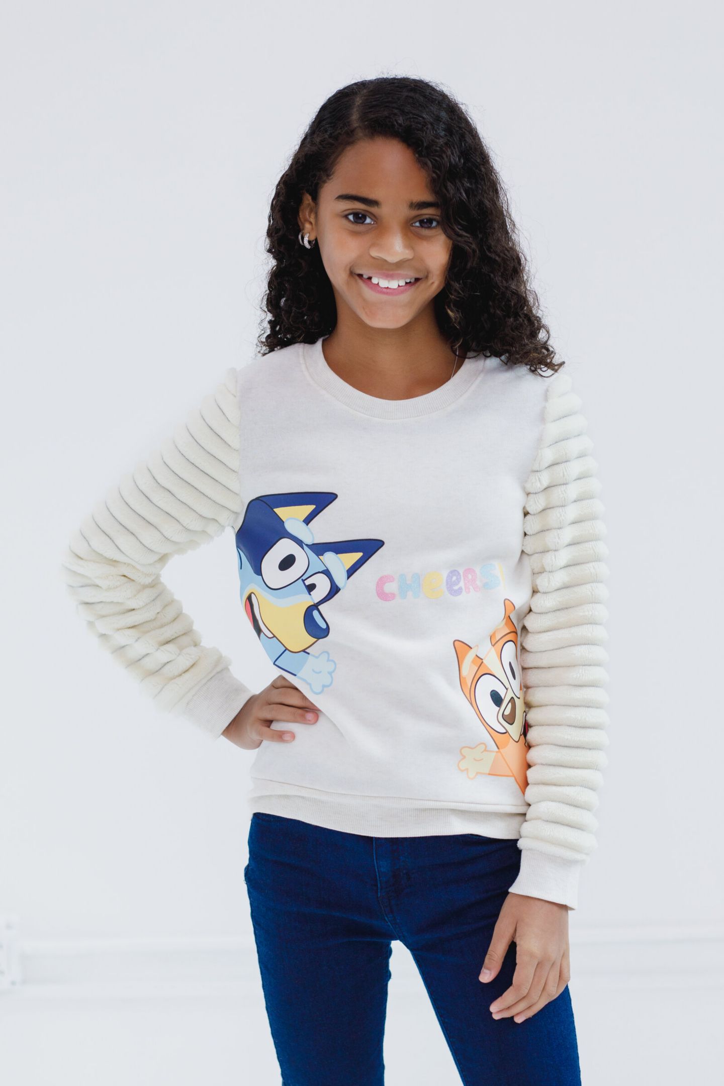 Толстовка Bluey Bingo Fleece Fur Sweatshirt Toddler Child для девочек, цвет: Белый — фото 6