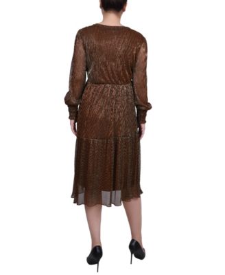 Women's Long Sleeve Plisse Mesh Dress