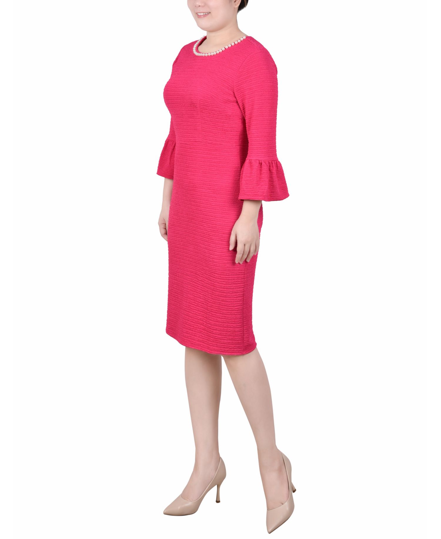 Petite 3/4 Length Imitation Pearl Detail Dress