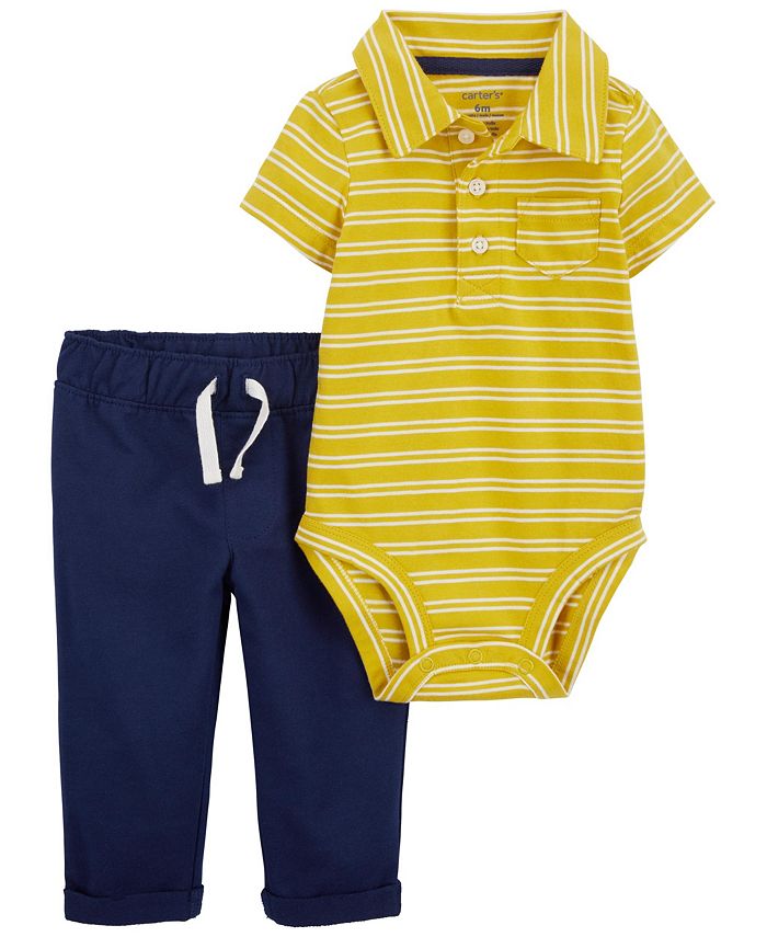 Carter's Baby Boys Striped Polo Bodysuit and Pants, 2 Piece Set - Macy's