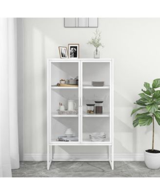 Highboard White 31.5"x13.8"x53.1" Steel and Tempered Glass