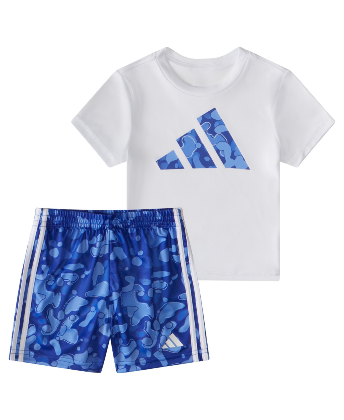Shop Adidas Originals Baby Boys Short Sleeve T Shirt And Printed 3 Stripes Shorts, 2 Piece Set In White