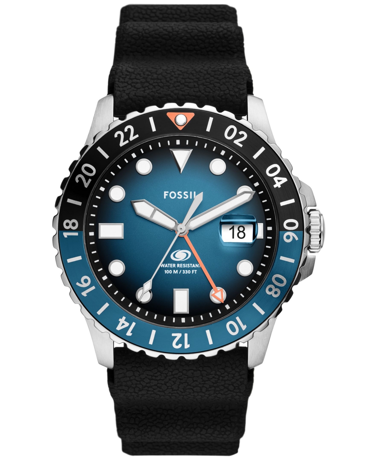 Men's Blue Greenwich Mean Time Black Silicone Watch 46mm - Black