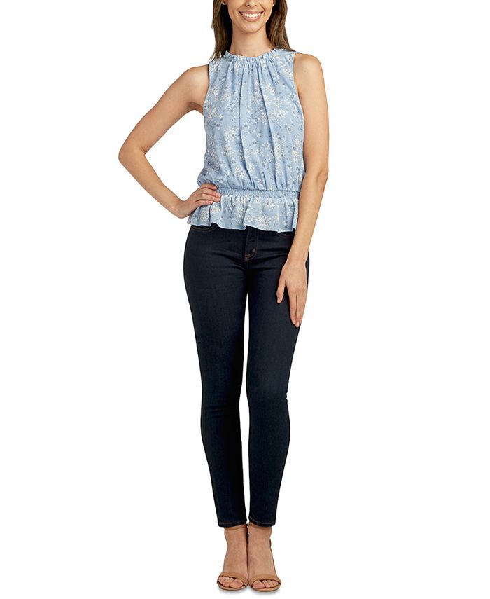 BCX Juniors' Floral-Print Ruffle-Neck Sleeveless Top - Macy's