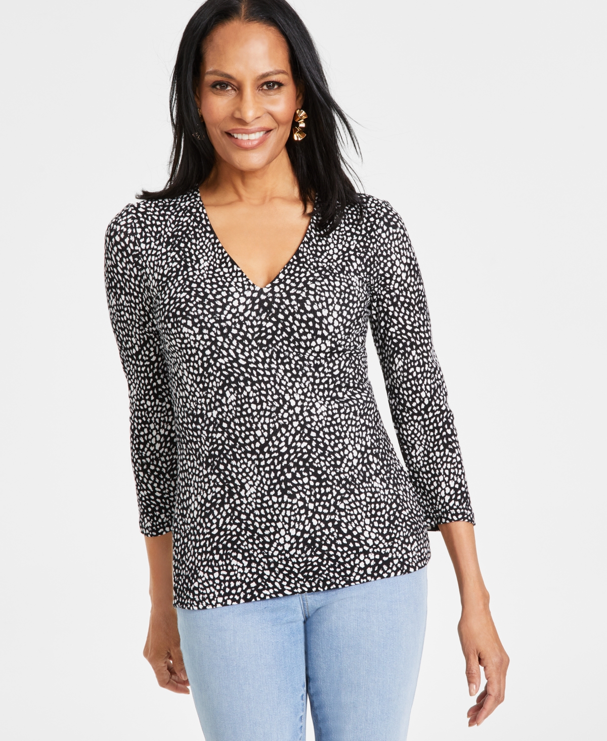 Inc International Concepts Women's Printed Ribbed Top, Created For Macy's In Micro Spot