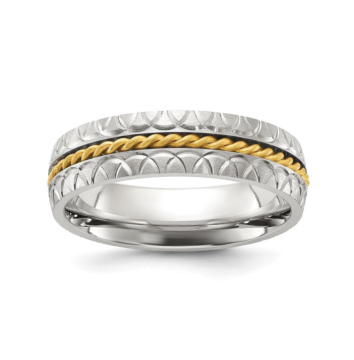 Stainless Steel Brushed & Textured Yellow Ip-plated Band Ring - Yellow