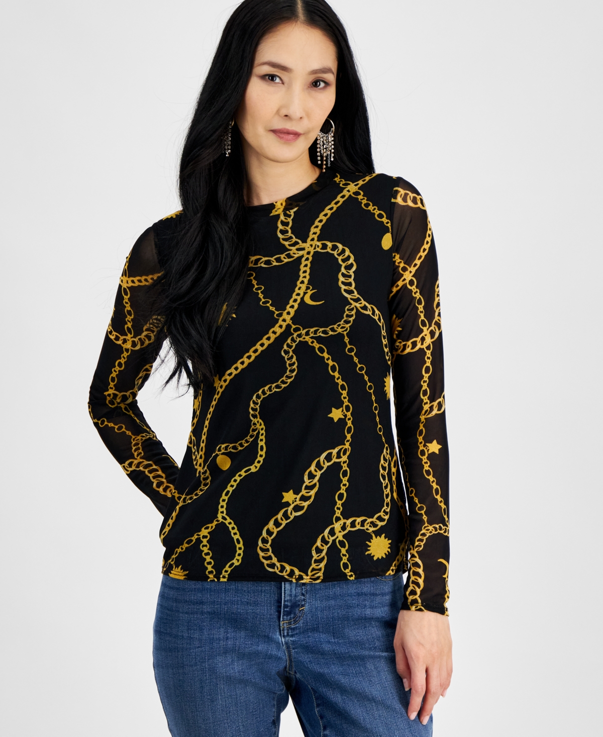 Inc International Concepts Women's Printed Mesh Top, Created For Macy's In Celia Chain