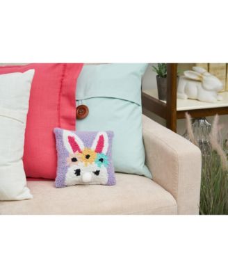 Easter Spring Floral Bunny Small/Petite Hooked Accent Pillow, 8" x 8"