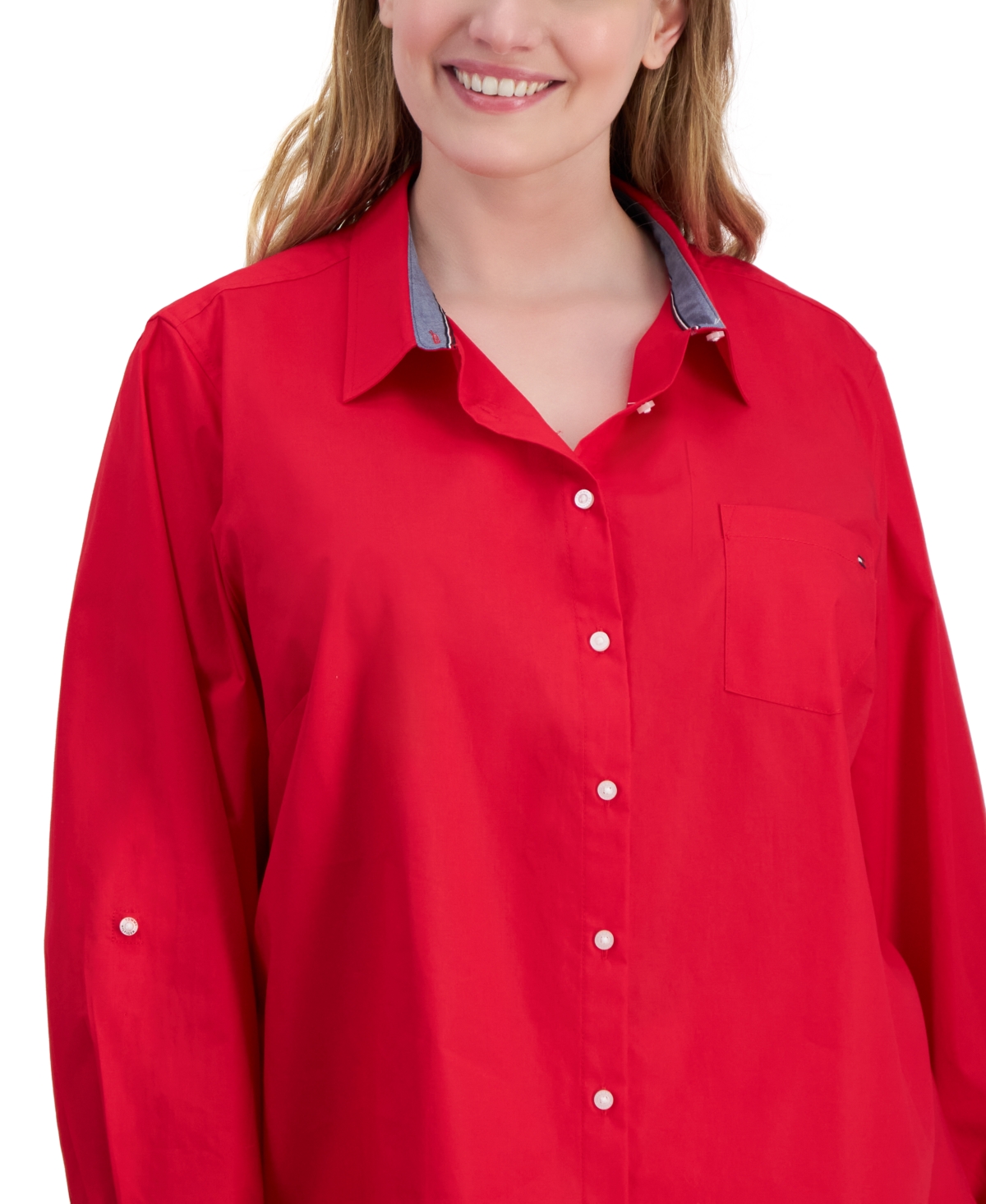 Tommy Hilfiger Plus Size Cotton Roll-Tab Shirt