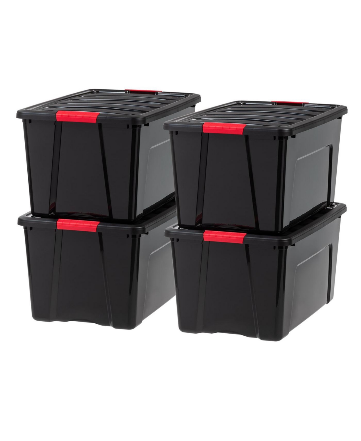 72 Quart Stackable Plastic Storage Bins with Lids and Latching Buckles, 4 Pack - Black, Containers with Lids and Latches - Black