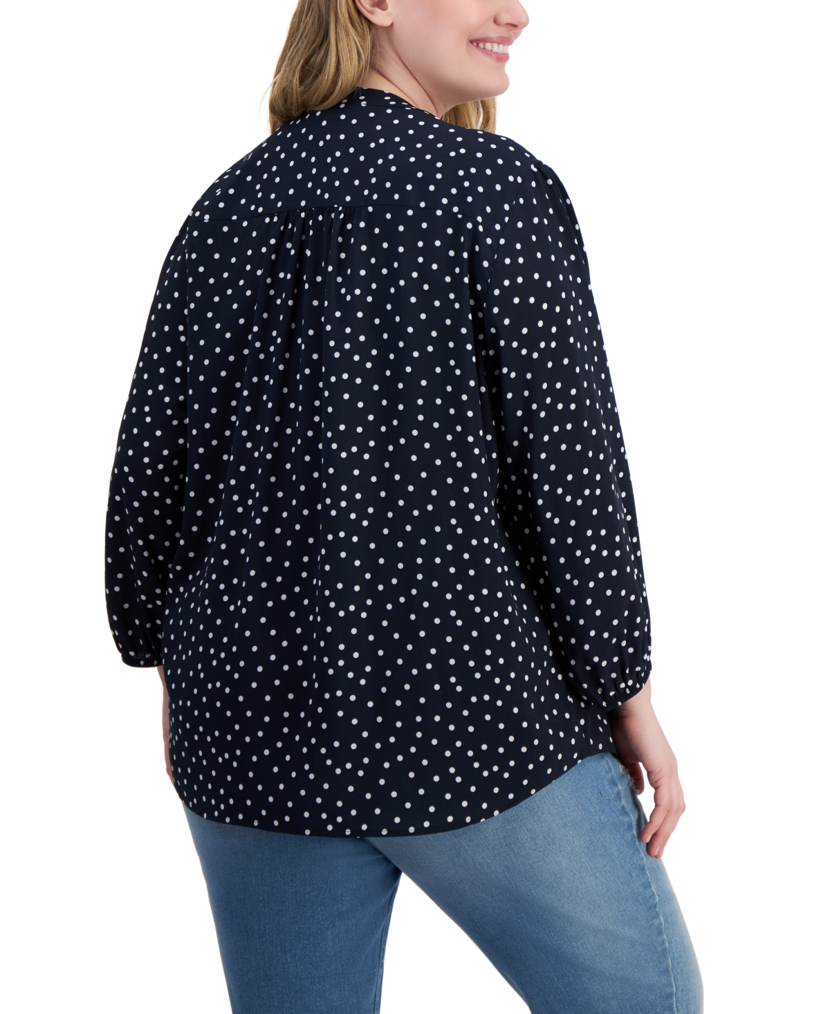 Tommy Hilfiger Plus Size Dot Print Pintuck 3/4-Sleeve Top -Ivory