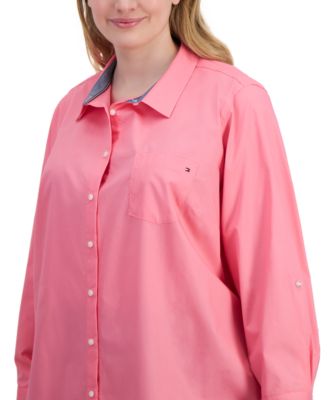 Plus Size Cotton Roll-Tab Shirt