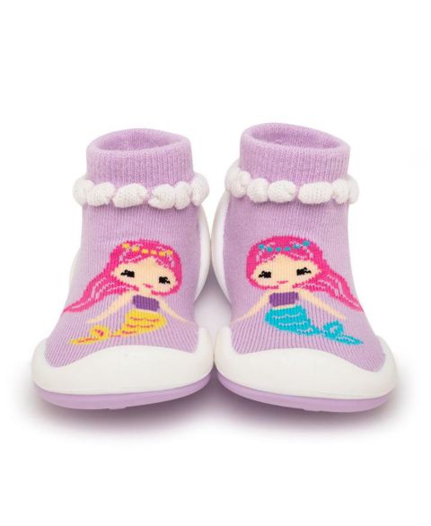 Обувь Komuello First Walk Sock Shoes Mermaid Sisters для девочек-малышей, цвет: Яркий фиолетовый