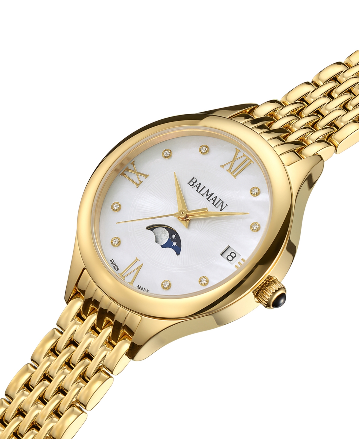 Shop Balmain Women's Swiss  De  Moonphase Diamond Accent Gold Pvd Stainless Steel Bracelet Watch 31 In Yellow