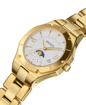 Women's Swiss Be Balmain Moonphase Diamond (1/20 ct. t.w.) Gold PVD Stainless Steel Bracelet Watch 33mm