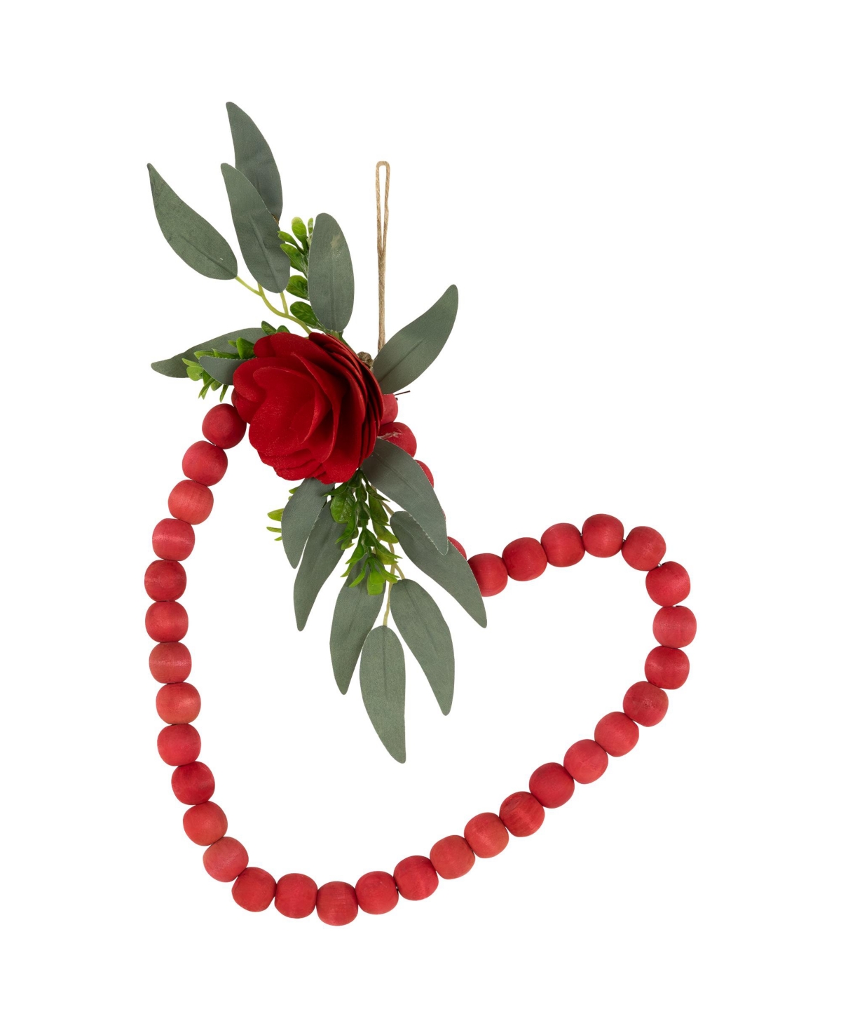 Northlight Wooden Beads With Rose Valentine's Day Heart Wreath, 10.25" In Red