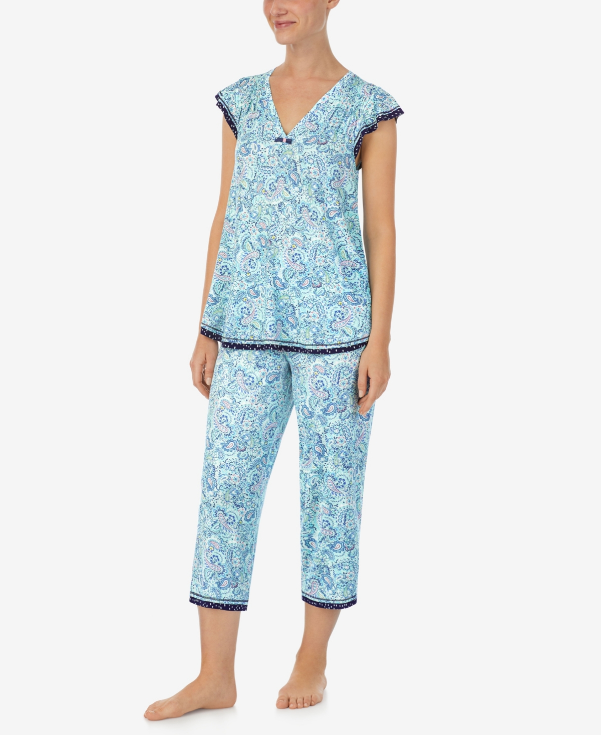 Ellen Tracy Women's Ruffle Sleeve Top and Crop Pants 2-Pc. Pajama Set